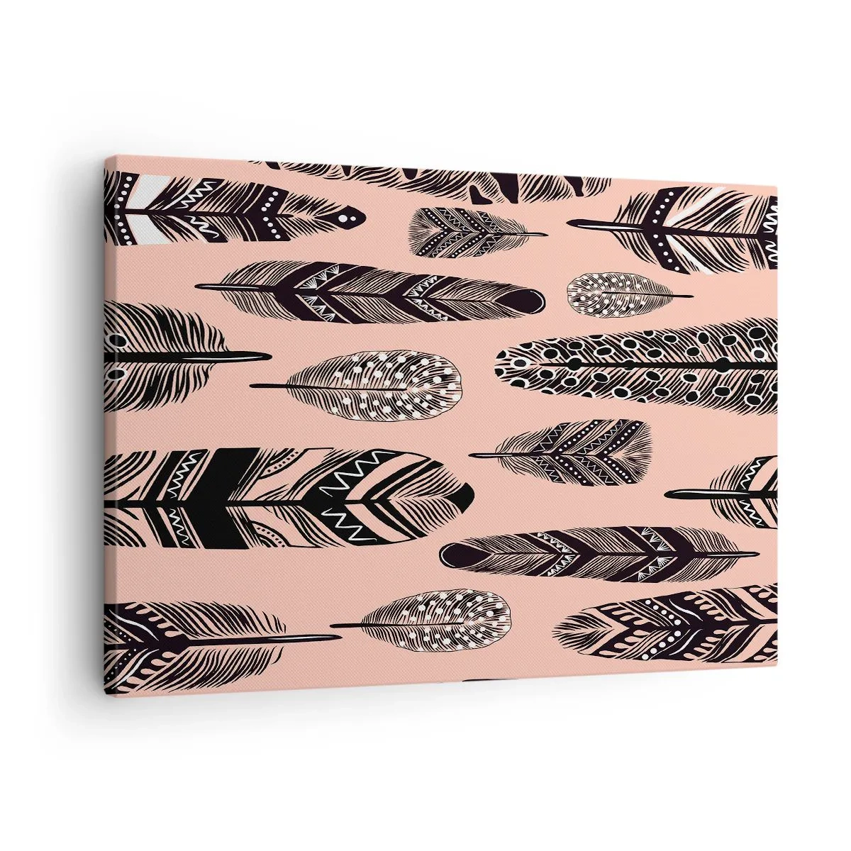 Quadro em tela - Penas decorativas em fundo claro - 70x50cm - Colecção Indiana - Decoração de parede moderna para a sala de estar e quarto ARTTOR