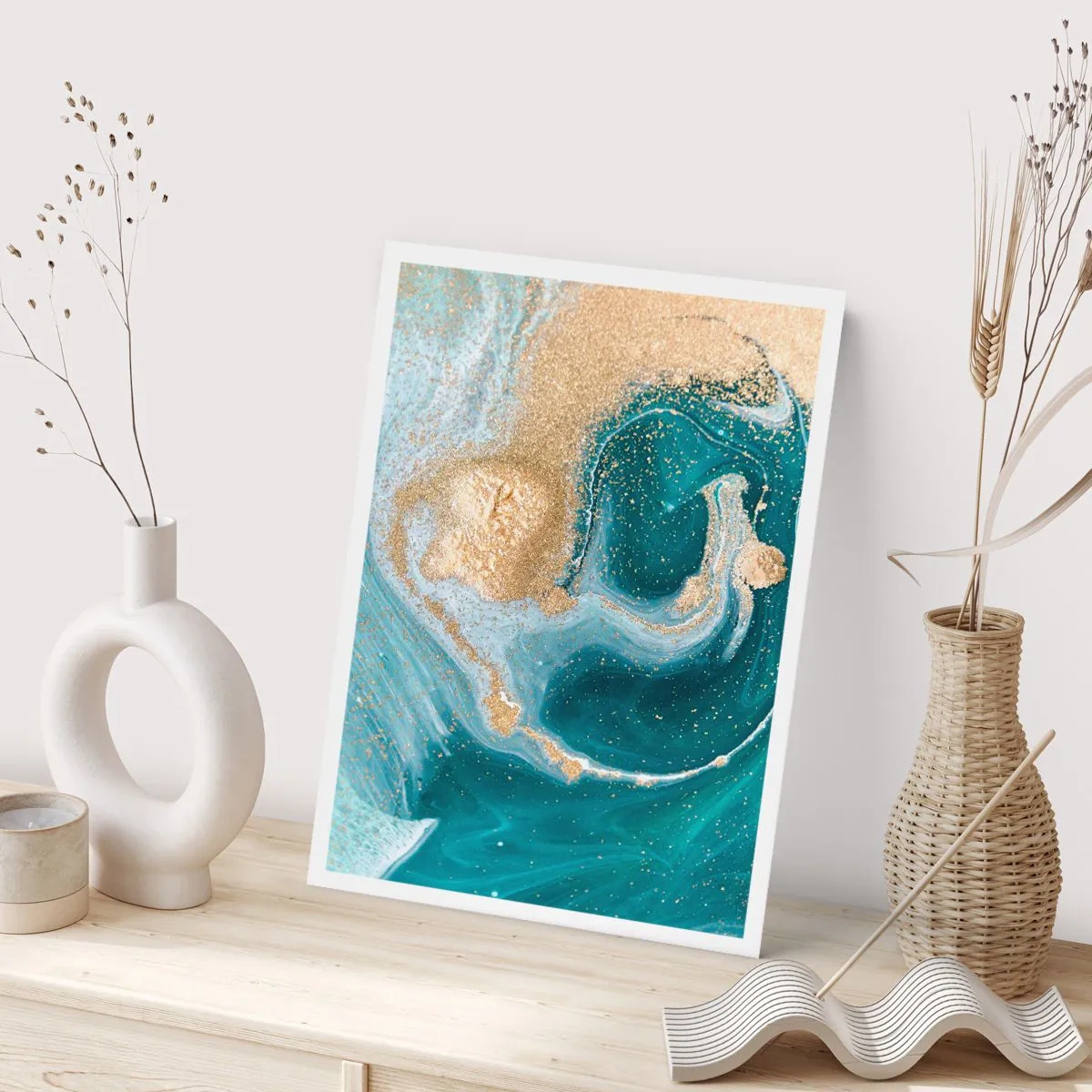 Pôster - Um vórtice de ouro e turquesa - 61x91 cm