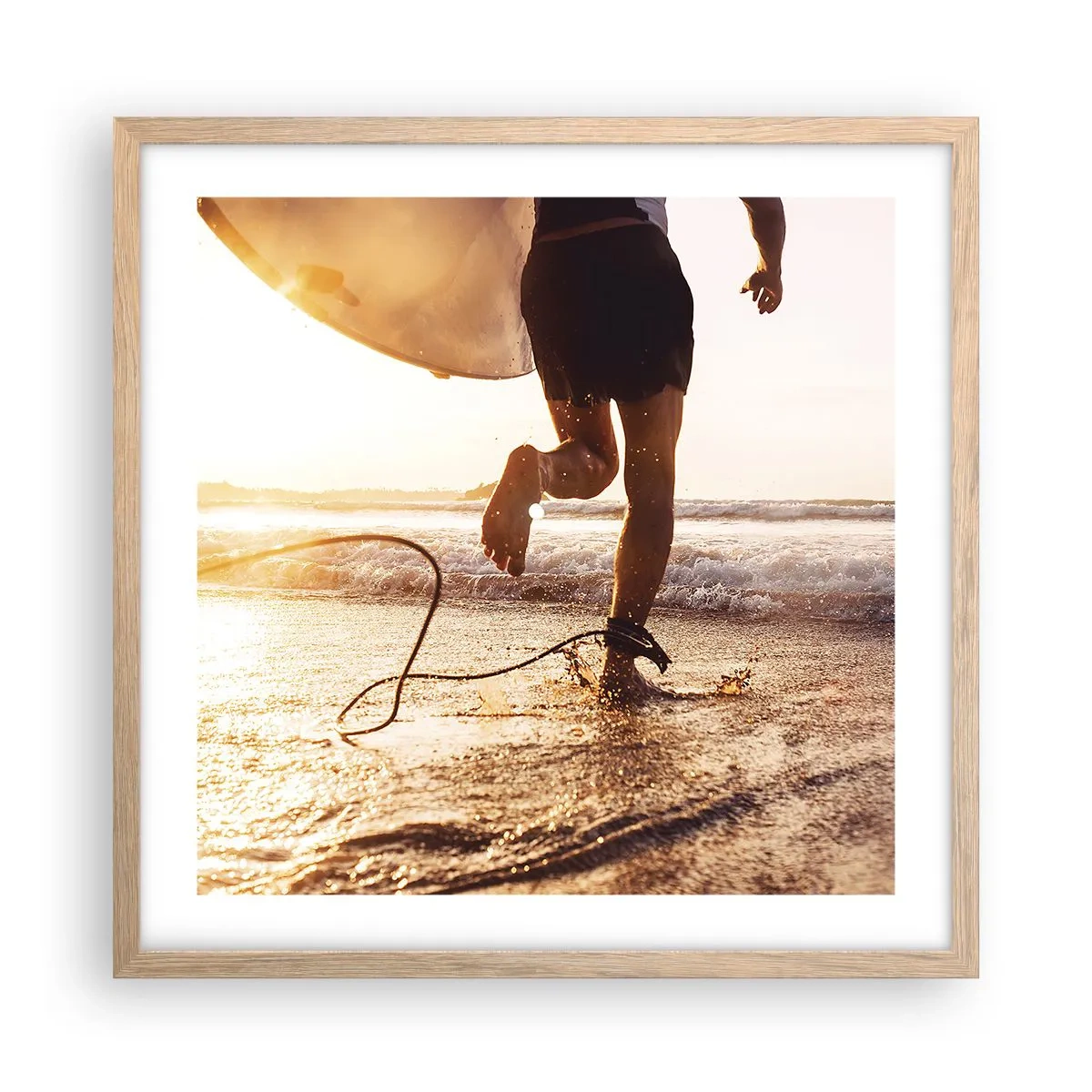 Pôster com moldura de carvalho claro - Encontro das ondas - 50x50 cm