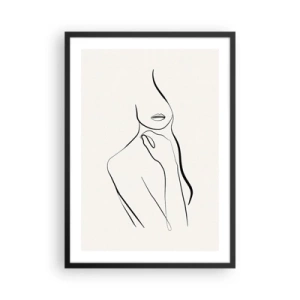 Pôster com moldura preta - Uma linha minimalista de uma silhueta feminina contra um fundo claro - 50x70cm - Uma onda de melancolia - Decoração de parede moderna para a sala de estar e quarto ARTTOR