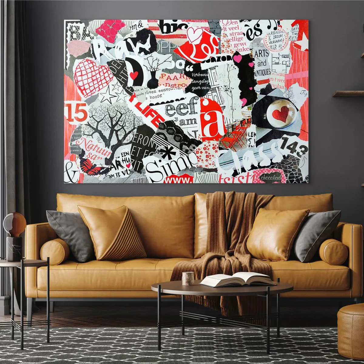 Quadro em vidro - Colagem hipster - 120x80 cm