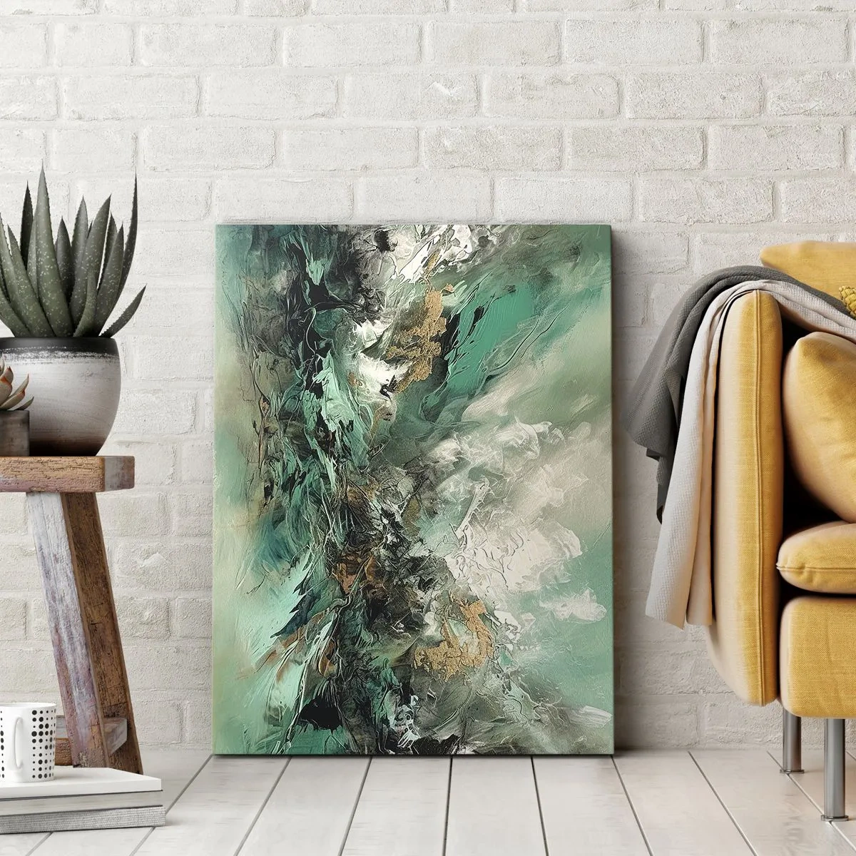 Quadro em tela - Surf esmeralda e preto - 65x120 cm