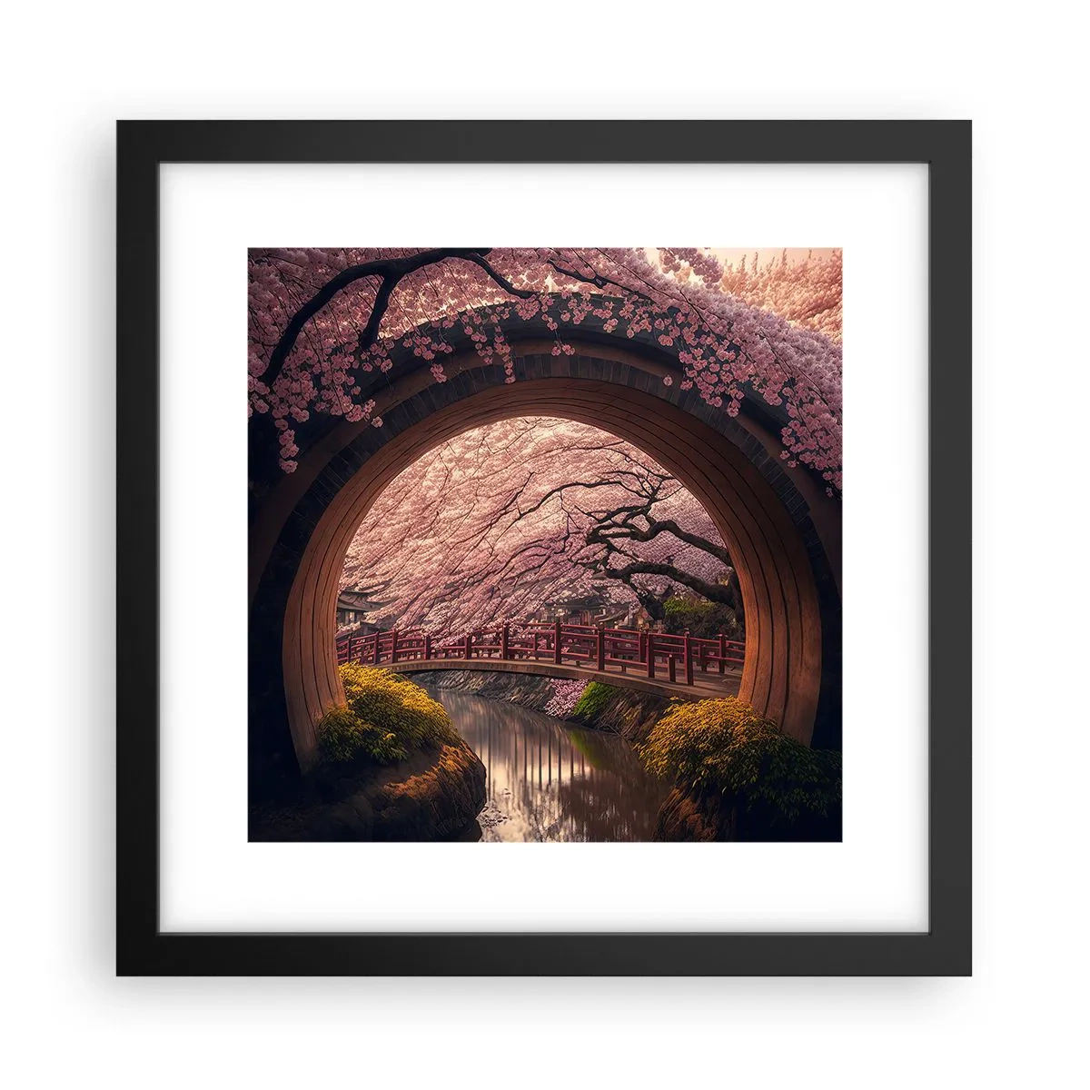 Pôster com moldura preta - Primavera japonesa - 30x30 cm