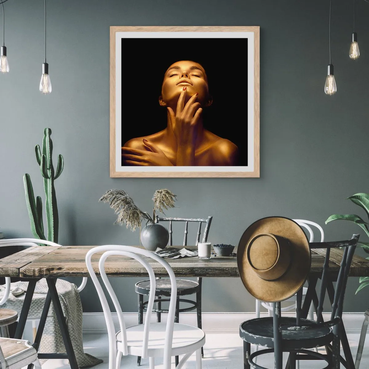 Pôster com moldura de carvalho claro - Como seda dourada - 30x30 cm