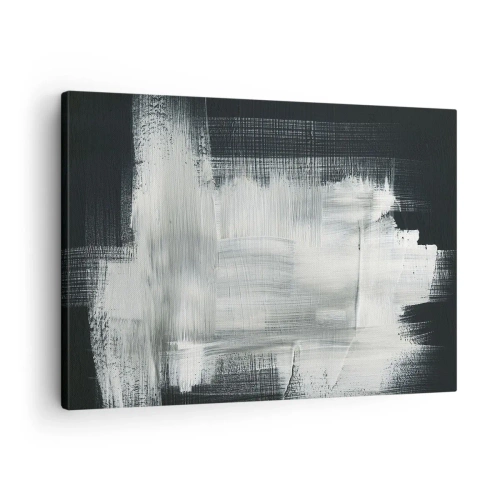 Quadro em tela - Traços abstratos brancos em um fundo escuro - 70x50cm - Entrelaçado na vertical e horizontal - Decoração de parede moderna para a sala de estar e quarto ARTTOR