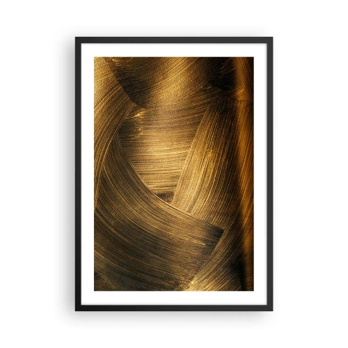 Pôster com moldura preta - Pinceladas douradas abstratas em um fundo escuro - 50x70cm - No labirinto dourado - Decoração de parede moderna para a sala de estar e quarto ARTTOR