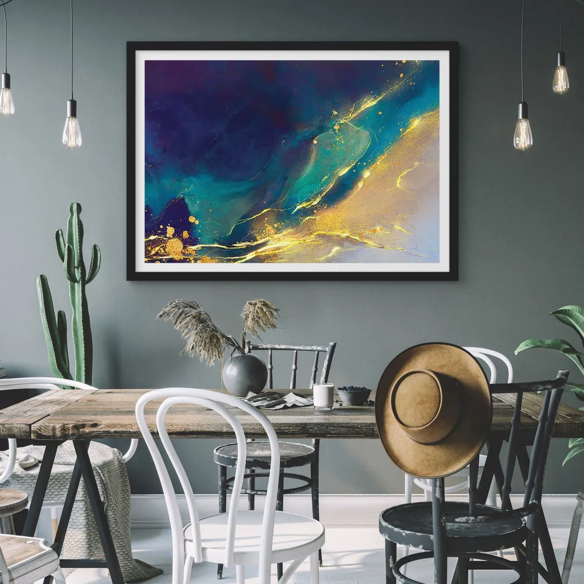 Pôster com moldura preta - Piscina dourada - 100x70 cm