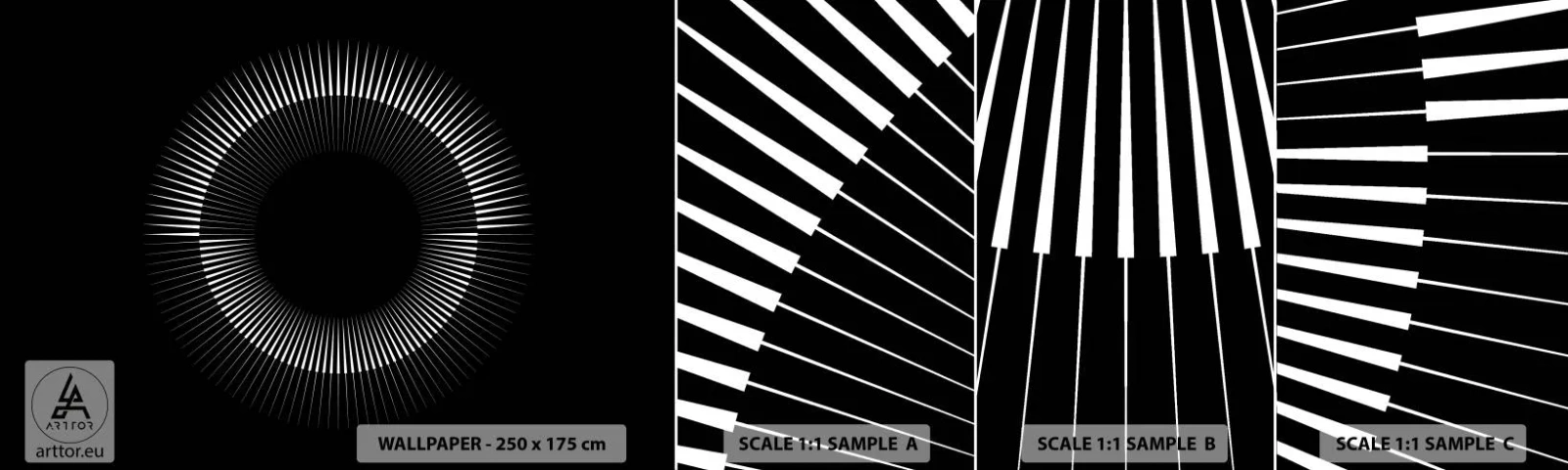 Amostra de Papel de Parede Standard Eco - Sol preto - Escuro, Sol, Roda - 100x30 cm