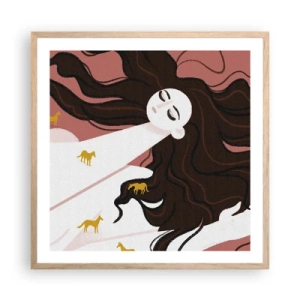 Pôster com moldura de carvalho claro - Sonho com um cavalo dourado - 60x60 cm