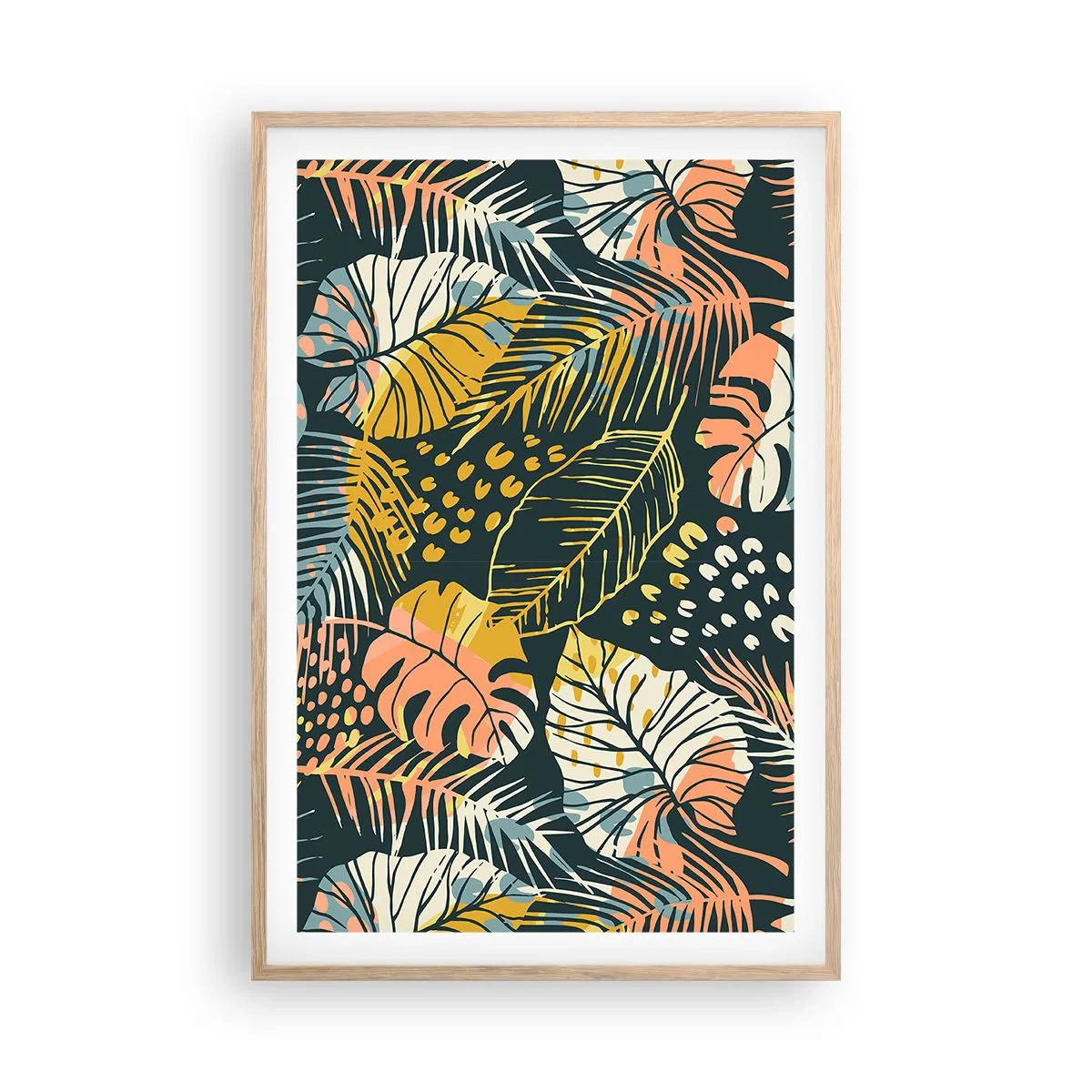 Pôster com moldura de carvalho claro - Fantasia de folhas - 61x91 cm