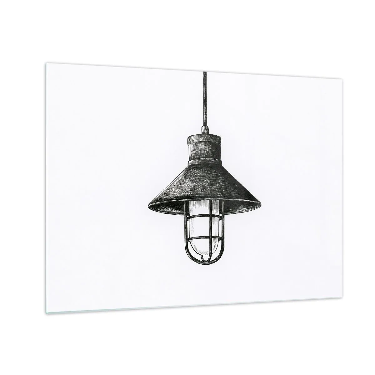 Quadro em vidro - Luminária pendente preta estilo industrial - 70x50cm - Como antigamente… - Decoração de parede moderna para a sala de estar e quarto ARTTOR