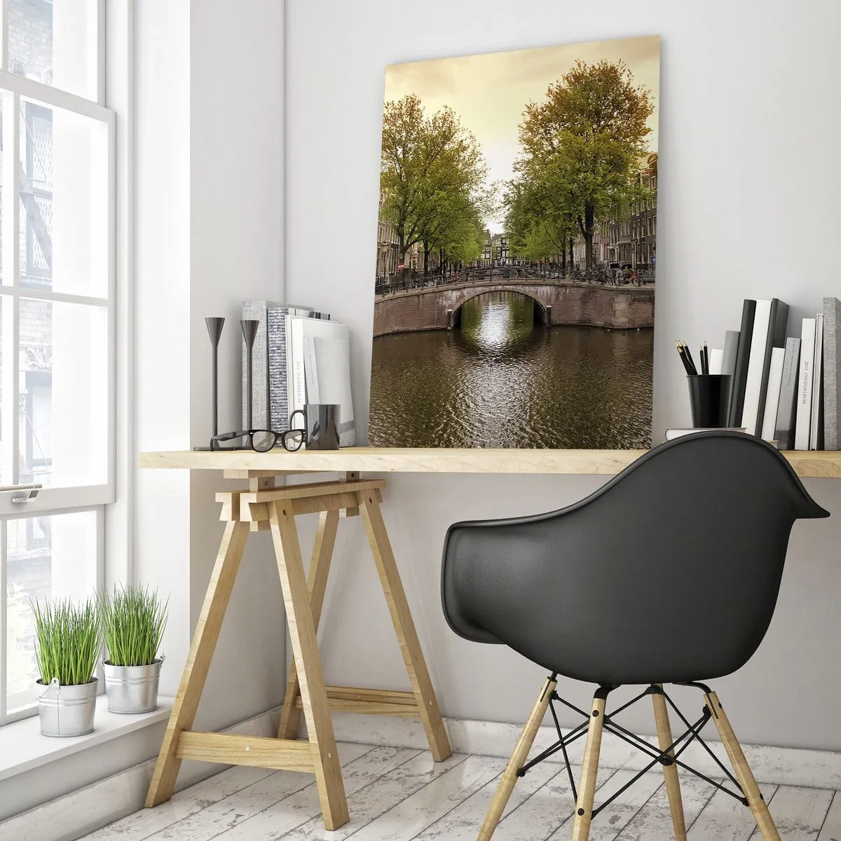 Quadro em vidro - De barco ou bicicleta? - 50x70 cm