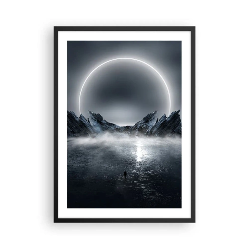 Pôster com moldura preta - Uma paisagem misteriosa com um círculo brilhante no céu - 50x70cm - O fim da história - Decoração de parede moderna para a sala de estar e quarto ARTTOR