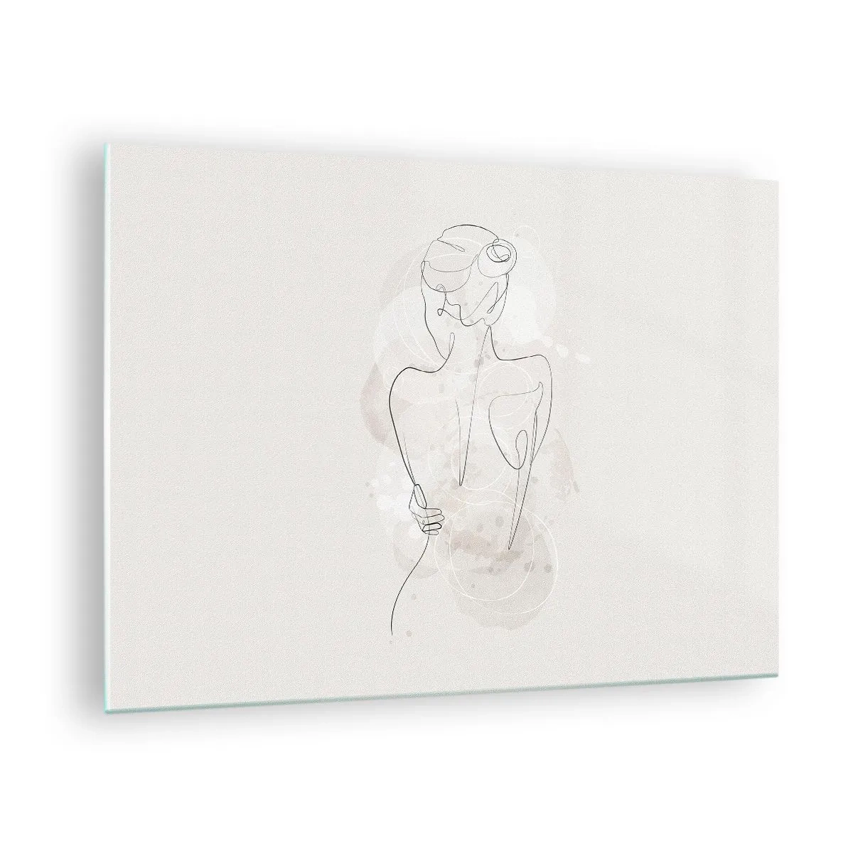 Quadro em vidro - Um esboço delicado de uma mulher em um fundo claro - 70x50cm - Como um instrumento sensível - Decoração de parede moderna para a sala de estar e quarto ARTTOR
