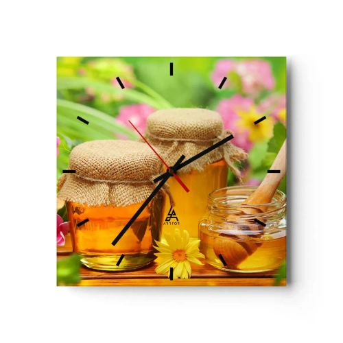 Relógio de parede - Relógio em vidro - Doce e floral - 30x30 cm