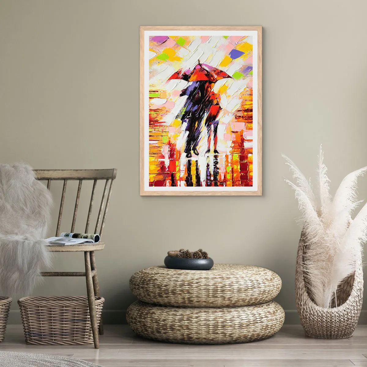 Pôster com moldura de carvalho claro - Juntos durante a noite e a chuva - 40x50 cm