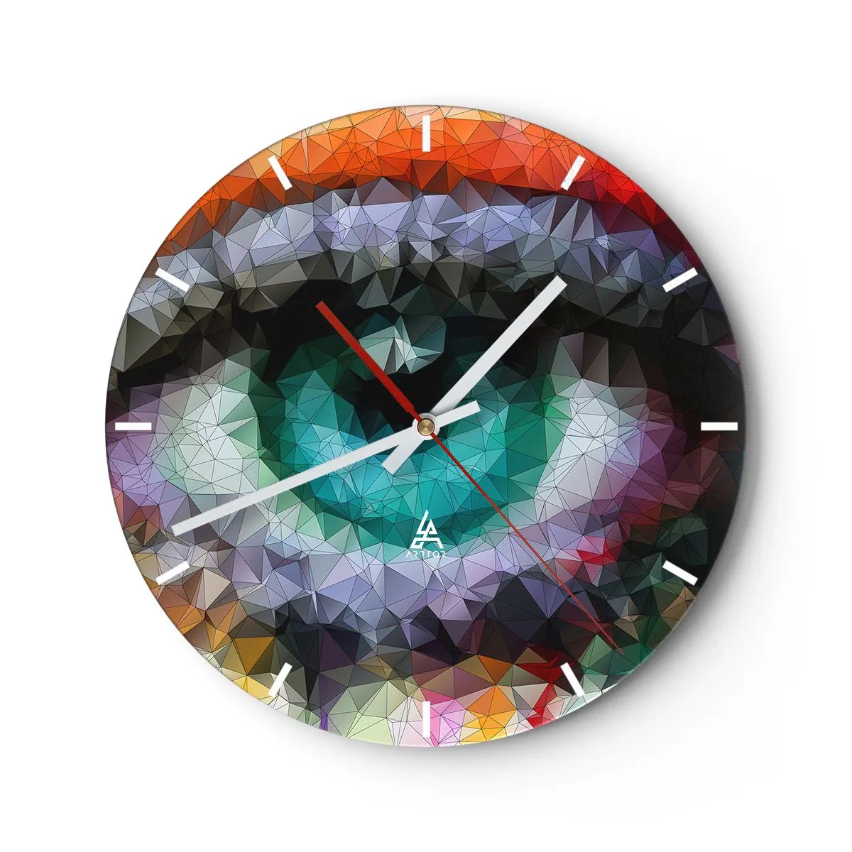 Relógio de parede - Relógio em vidro - Gráfico de olho abstrato em estilo geométrico multicolorido - 30x30cm - O brilho cristalino dos olhos - Decoração de parede moderna para a sala de estar, cozinha e quarto ARTTOR