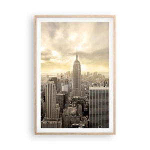 Pôster com moldura de carvalho claro - Nova Iorque em tons de cinza - 61x91 cm