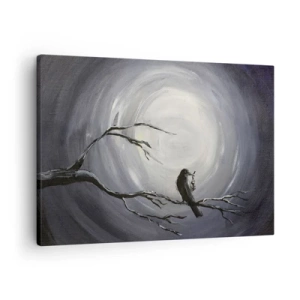 Quadro em tela - Pássaro preto em um galho ao luar - 70x50cm - A chave para o mistério da noite - Decoração de parede moderna para a sala de estar e quarto ARTTOR