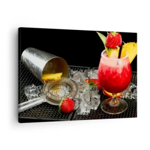 Quadro em tela - Um coquetel colorido com morangos, gelo e abacaxi - 70x50cm - Invocar o sabor - Decoração de parede moderna para a sala de estar e quarto ARTTOR