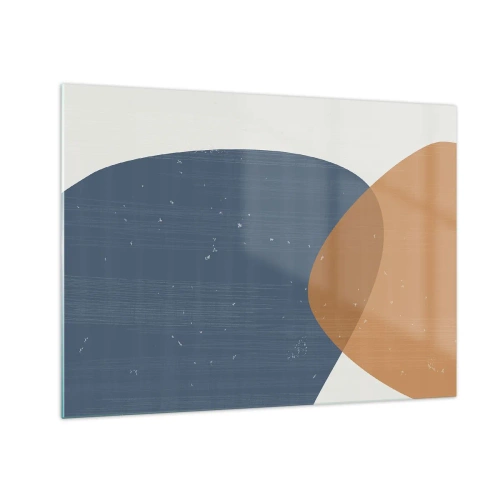 Quadro em vidro - Composição geométrica com ovais azul marinho e bege - 70x50cm - Ovais e influências - Decoração de parede moderna para a sala de estar e quarto ARTTOR
