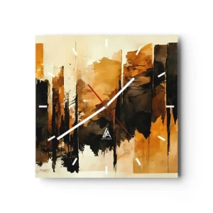 Relógio de parede - Relógio em vidro - Harmonia de preto e dourado - 30x30 cm