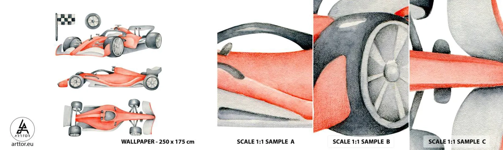 Amostra de papel de parede autocolante Deluxe Sticker - Persiga seu sonho - Carros de corrida, Carros, Infantil - 100x30 cm