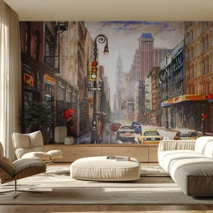 Papel de Parede Premium Sand - Nova York – colorida também na chuva  - Nova Iorque, Cidade, Manhattan - 200x140 cm