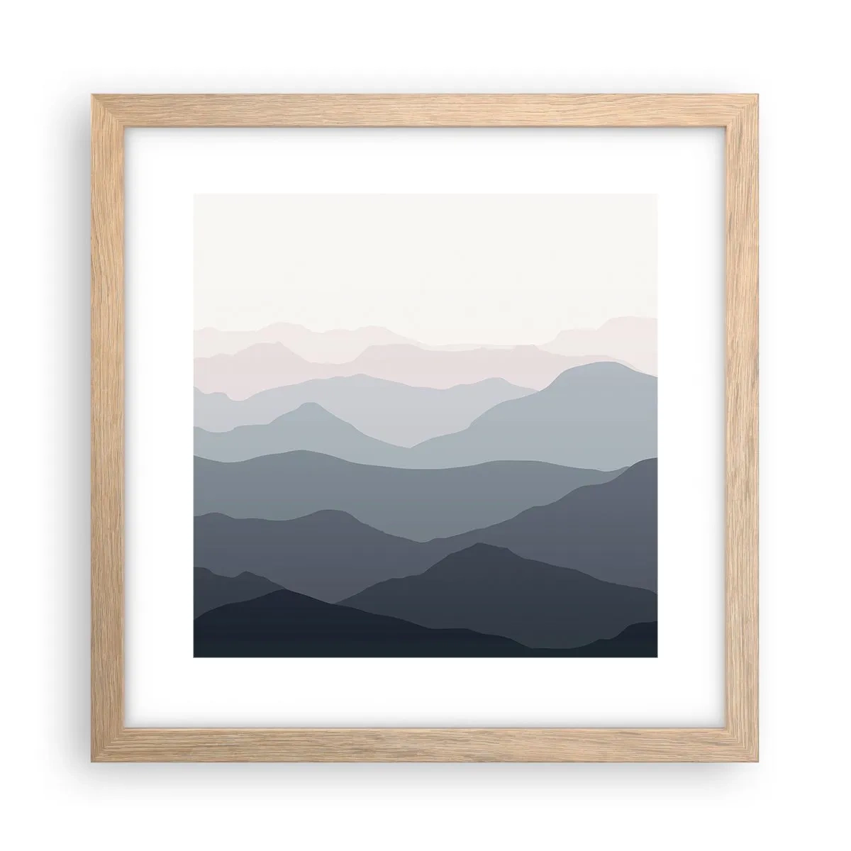 Pôster com moldura de carvalho claro - Ondas de montanha - 30x30 cm