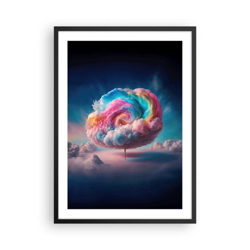 Pôster com moldura preta - Uma nuvem colorida e abstrata girando no espaço - 50x70cm - O sonho de um parque de diversões - Decoração de parede moderna para a sala de estar e quarto ARTTOR