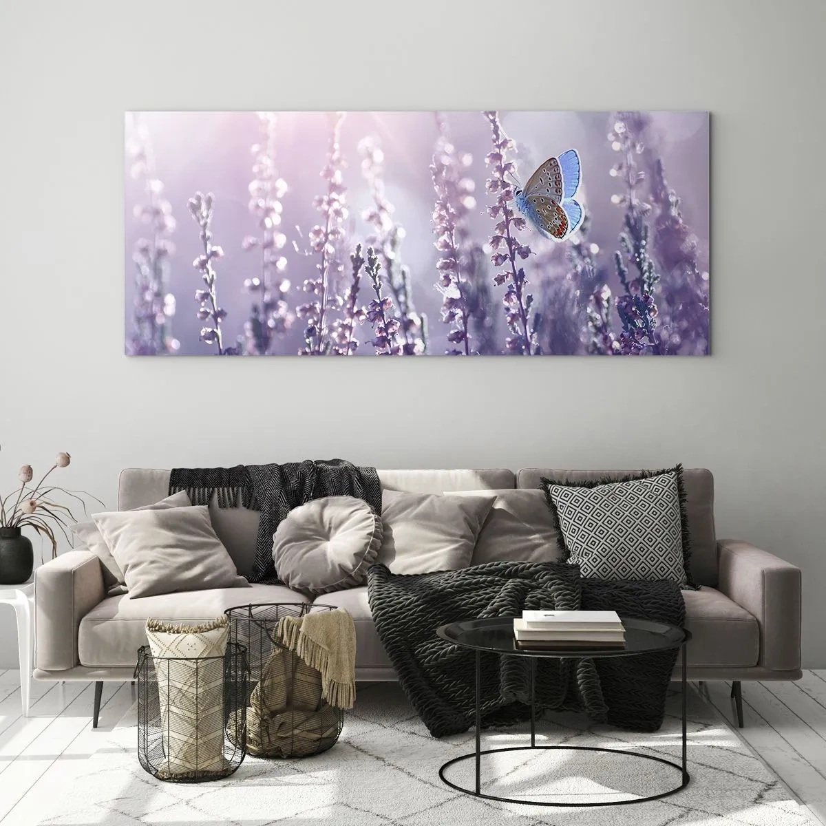Quadro em vidro - O beijo da borboleta - 90x30 cm