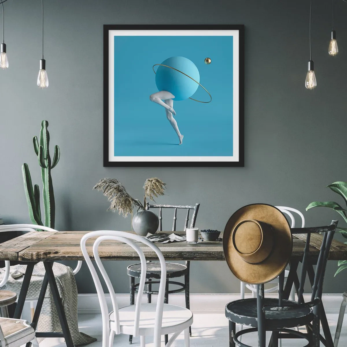 Pôster com moldura preta - Planetas a enlouquecer - 30x30 cm