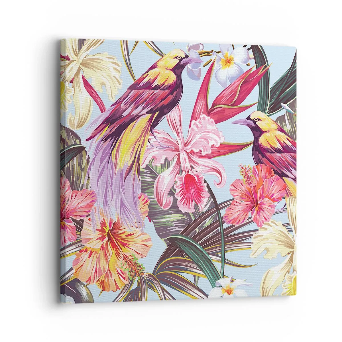 Quadro em tela - Pétalas e penas - 30x30 cm