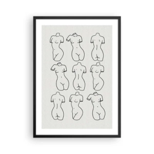 Pôster com moldura preta - Uma ilustração minimalista de silhuetas femininas em contornos pretos. - 50x70cm - Apenas Vênus - Decoração de parede moderna para a sala de estar e quarto ARTTOR