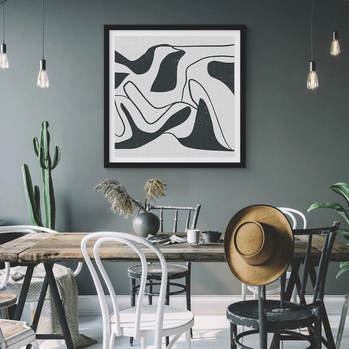 Pôster com moldura preta - Labirinto abstrato divertido - 60x60 cm