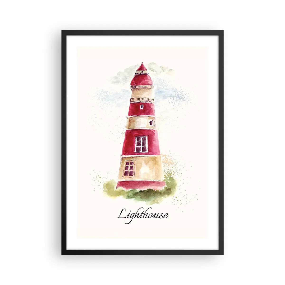 Pôster com moldura preta - Ilustração em aquarela de um farol sobre fundo claro - 50x70cm - Sempre há clima - Decoração de parede moderna para a sala de estar e quarto ARTTOR