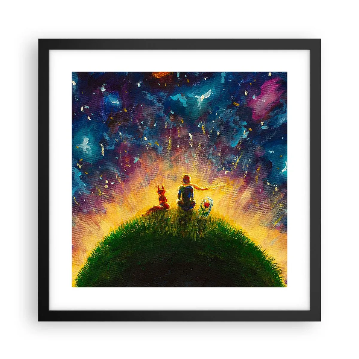 Pôster com moldura preta - Amor e amizade - o mundo inteiro - 40x40 cm