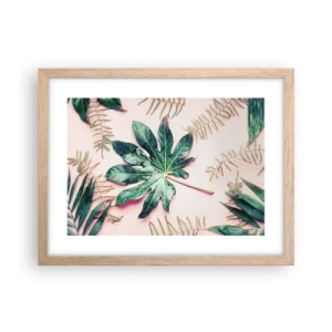 Pôster com moldura de carvalho claro - Estudo do verde em um fundo rosa - 40x30 cm