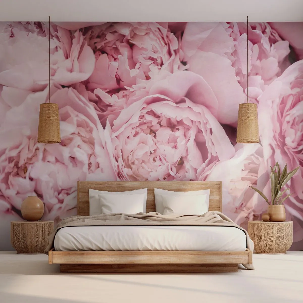 Papel de Parede Premium Sand - Aconchego e perfume - Peônia, Flores, Buquê de flores - 100x70 cm