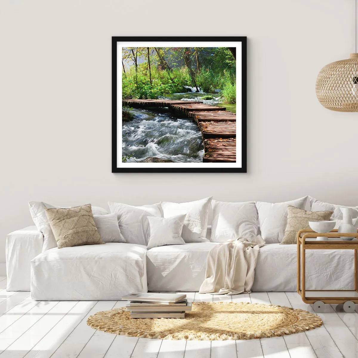 Pôster com moldura preta - Sobre a cascata espumosa - 30x30 cm