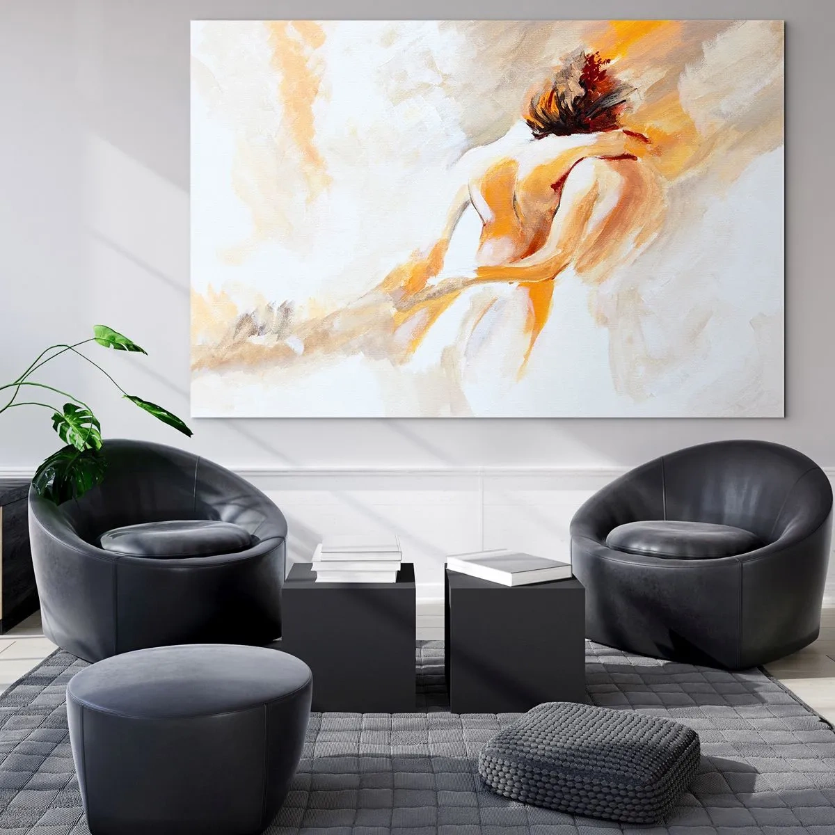 Quadro em vidro - Um nude delicado em tons pastéis quentes - 70x50cm - No céu da proximidade - Decoração de parede moderna para a sala de estar e quarto ARTTOR