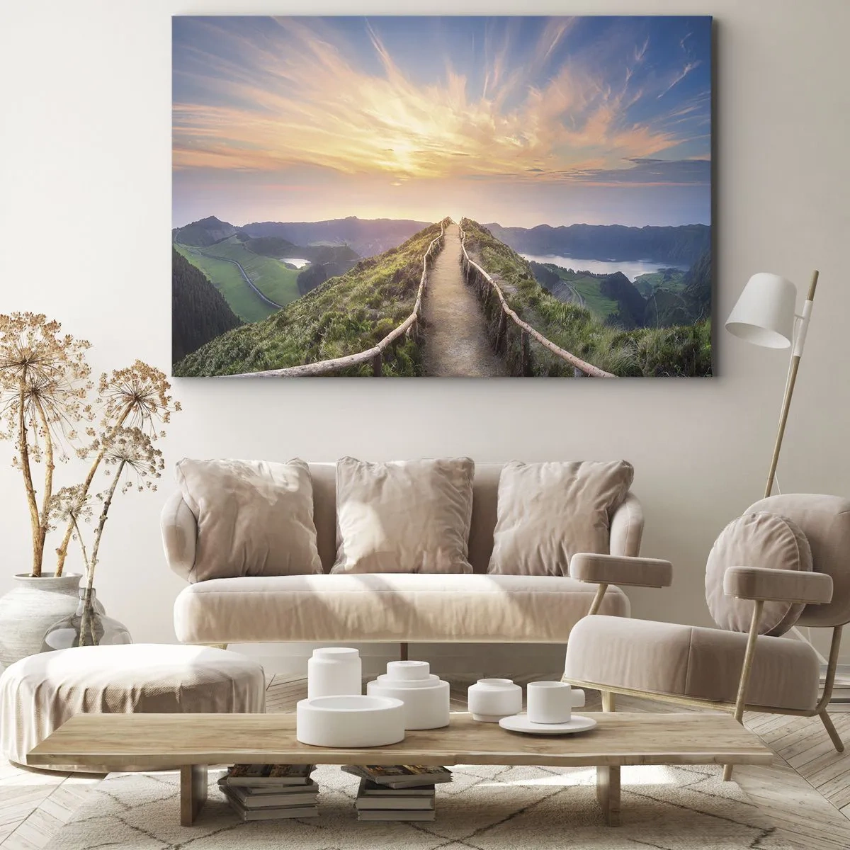 Quadro em tela - Um caminho pitoresco em uma colina com vista para o pôr do sol - 70x50cm - Perto do céu - Decoração de parede moderna para a sala de estar e quarto ARTTOR