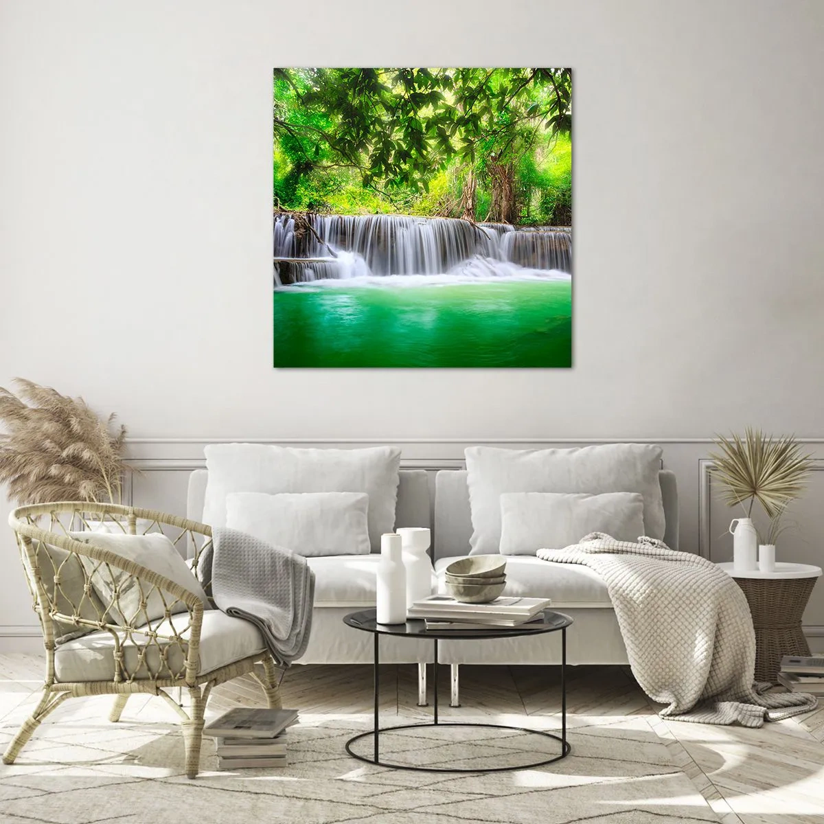 Quadro em vidro - Cascata verde - 30x30 cm