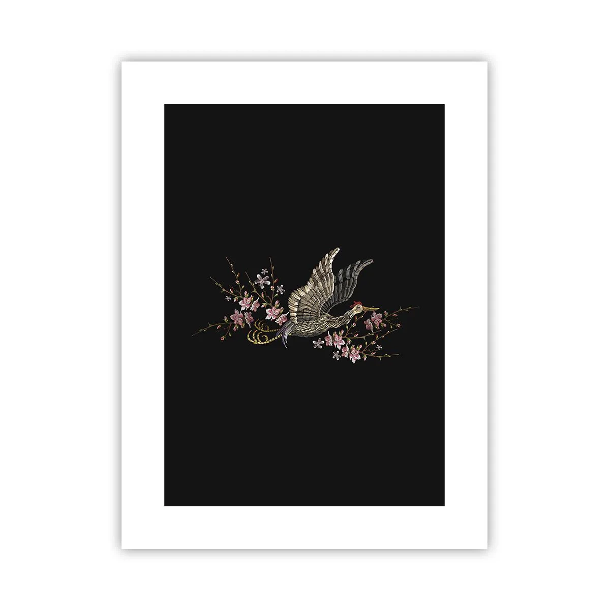 Pôster - Pássaro exótico e bordado - 30x40 cm