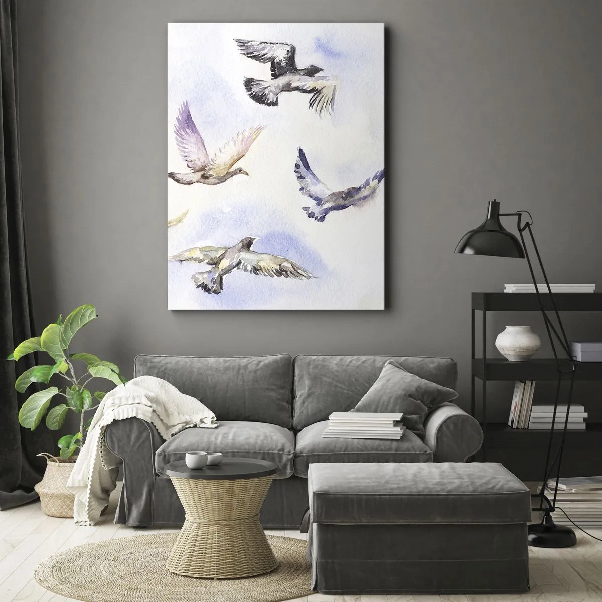 Quadro em tela - Liberdade em cinza e azul - 50x70 cm