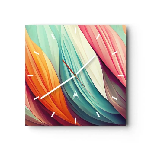 Relógio de parede - Relógio em vidro - Tecido arco-íris - 30x30 cm