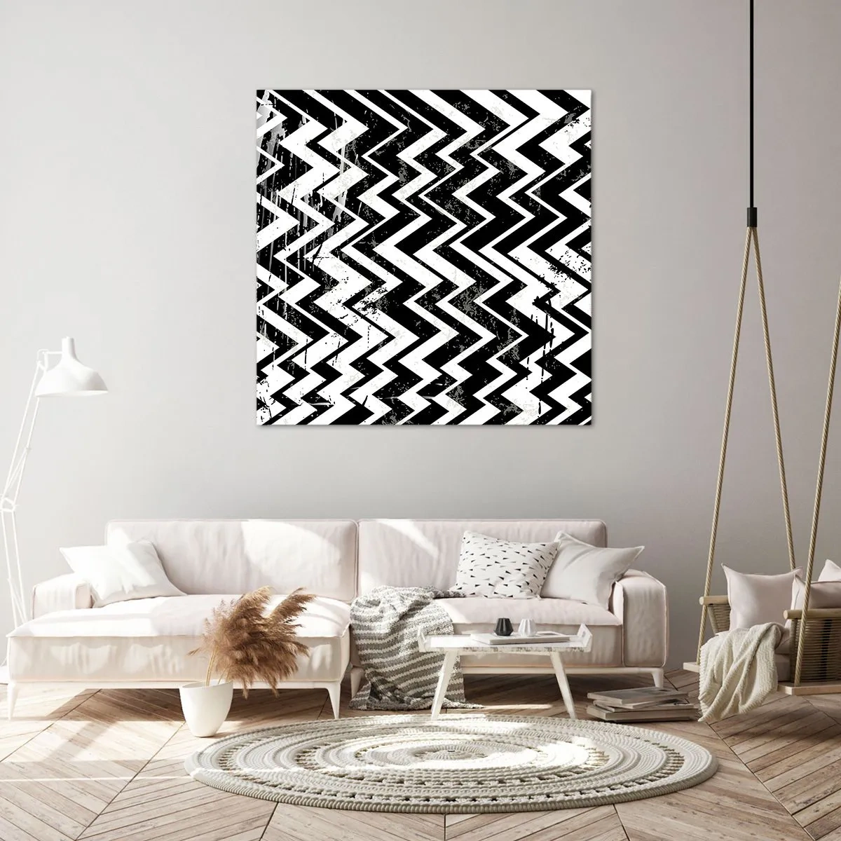 Quadro em tela - Zig-branco, zag-preto - 70x70 cm