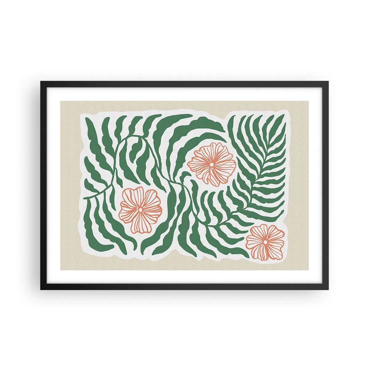 Pôster com moldura preta - Florescendo em verde - 70x50 cm