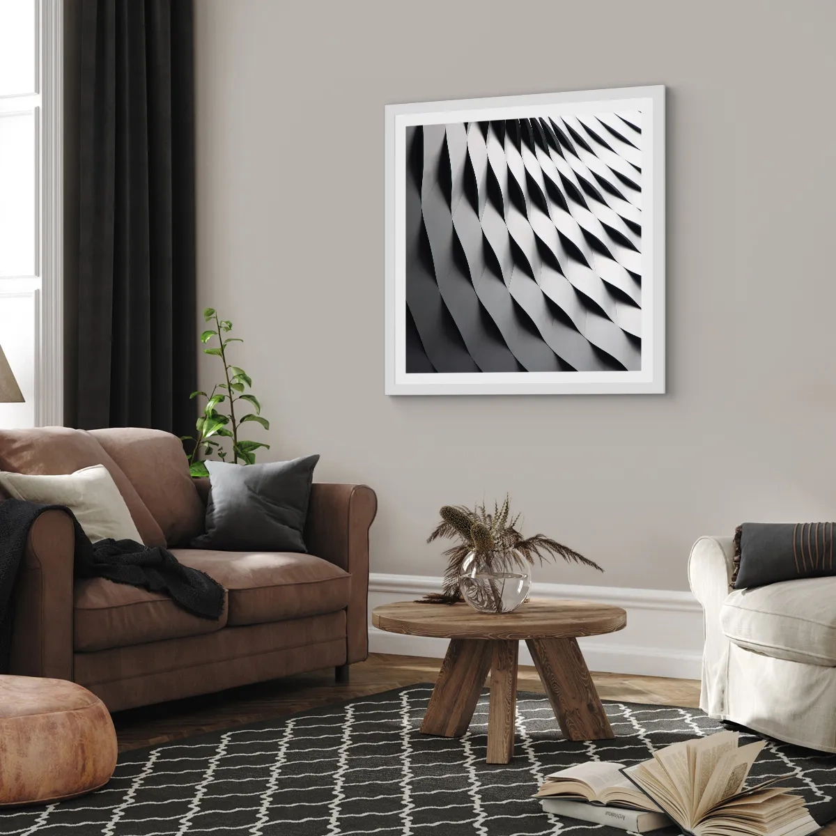 Pôster em moldura branca - Na superfície das ondas - 60x60 cm