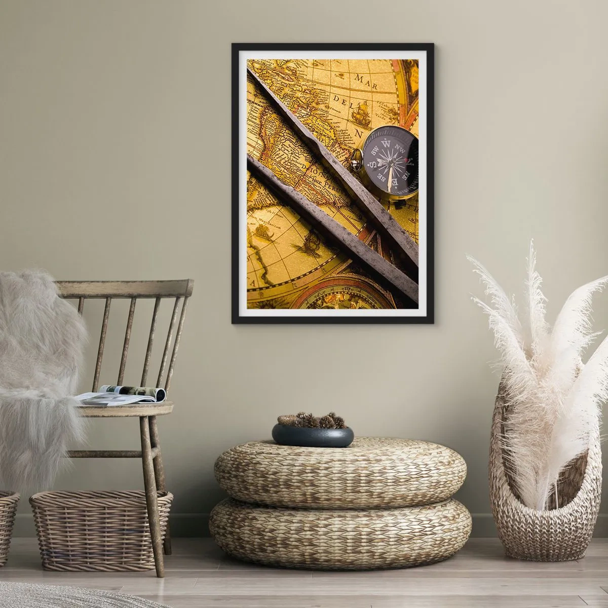 Pôster com moldura preta - Onde estão esses tesouros? - 70x100 cm